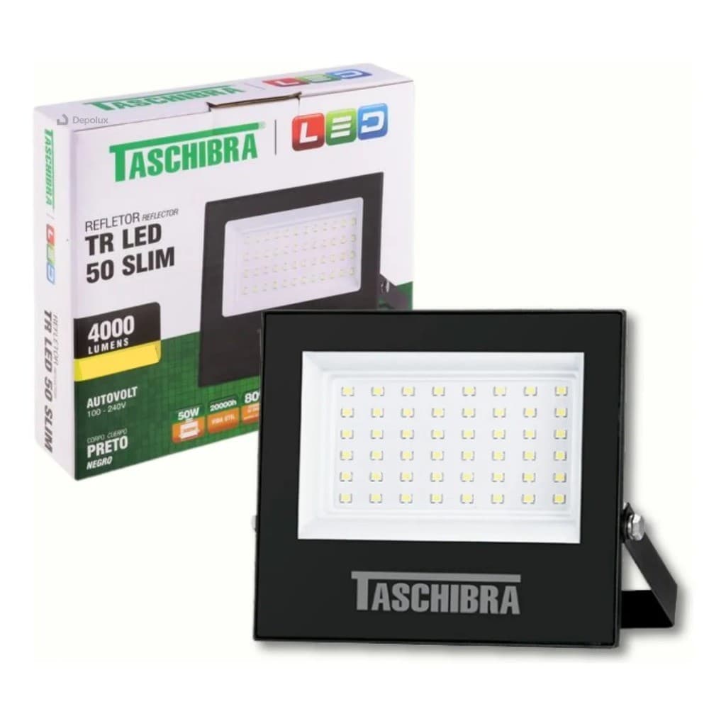 Refletor Led 50w Holofote IP65 Área Externa Prova D'água Tr50 Slim Bivolt Taschibra
