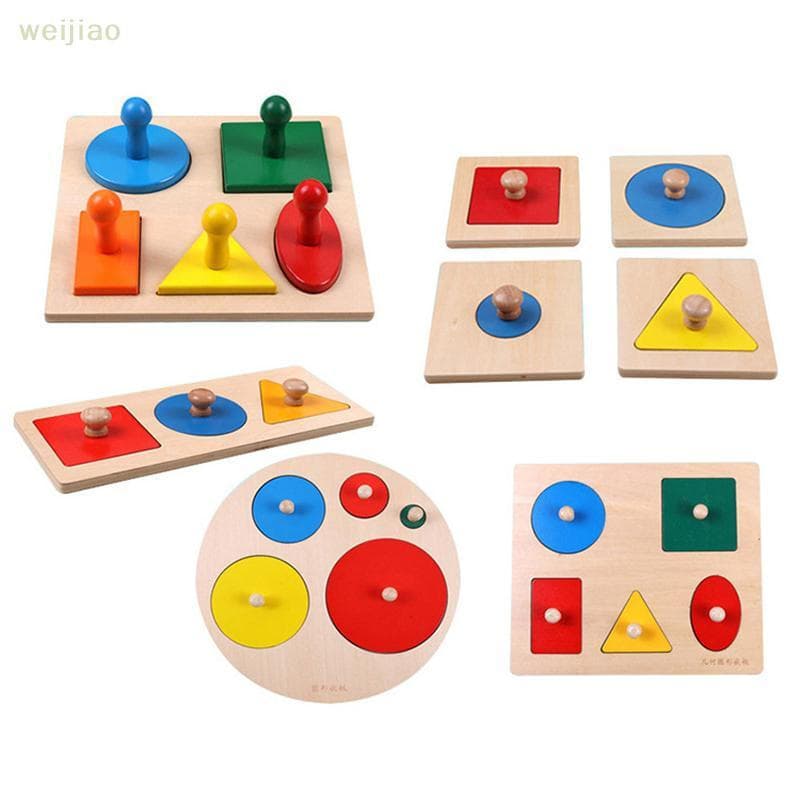 [WEI] Montessori Puzzle Brinquedos Formas Geométricas De Madeira Classificando Matemática Colorida Aprendizagem Pré-Esco