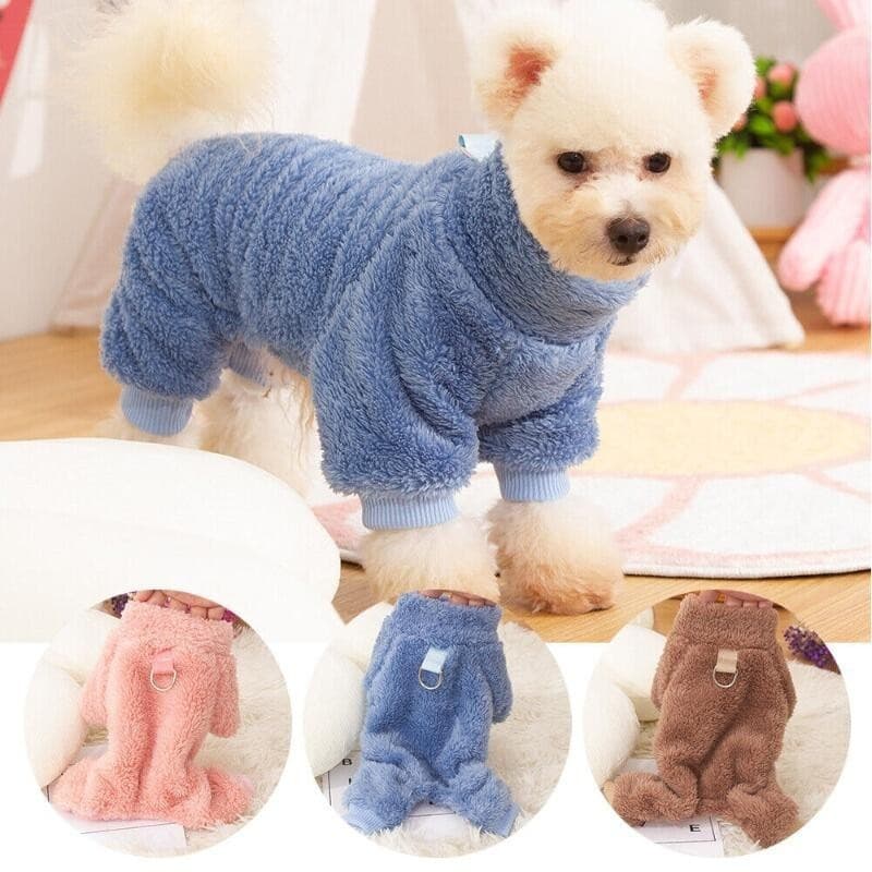 Macacão De Inverno Soft Warm Dog Jumpsuit Roupas Com Coleira Alta De Pelúcia Para O Outono E Chihuahua Teddy