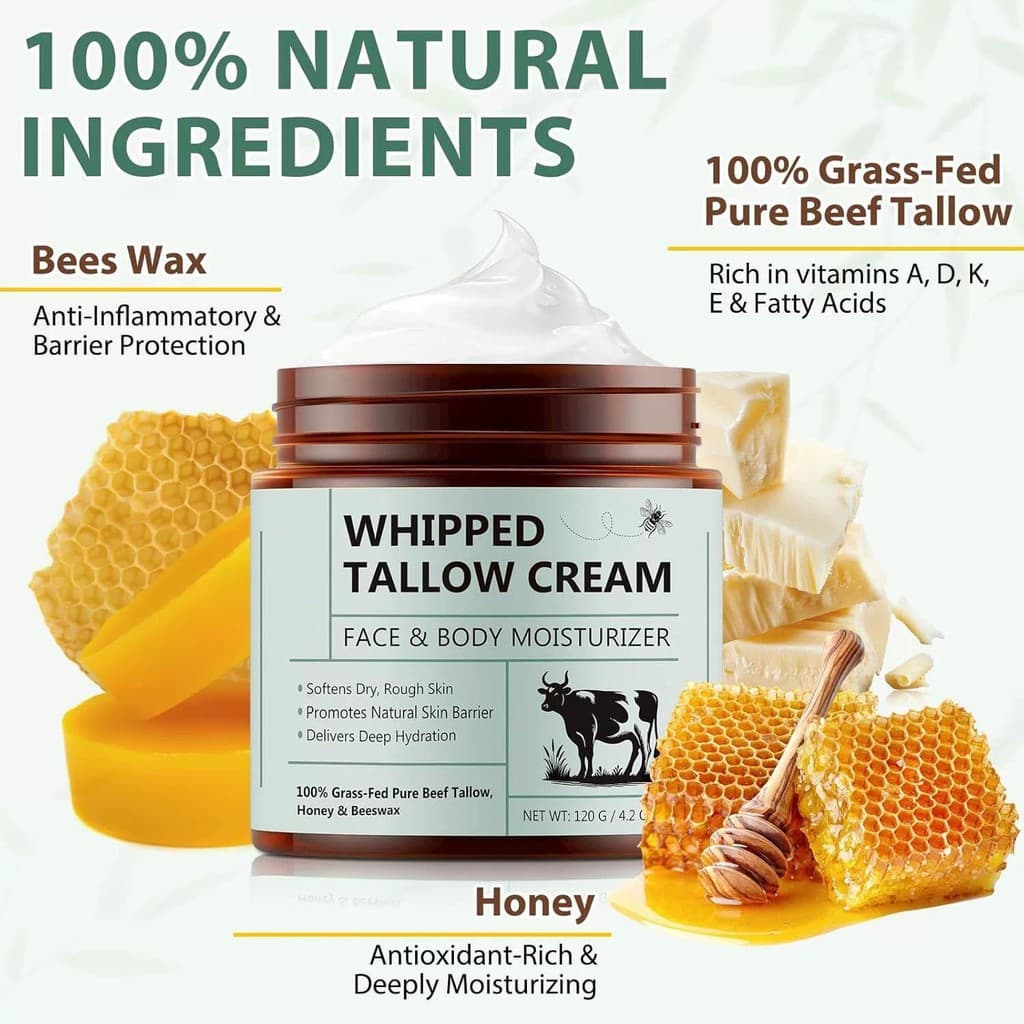 Whipped Tallow Cream 120g Grass-Fed Beef Tallow Honey Moisturizer Balm