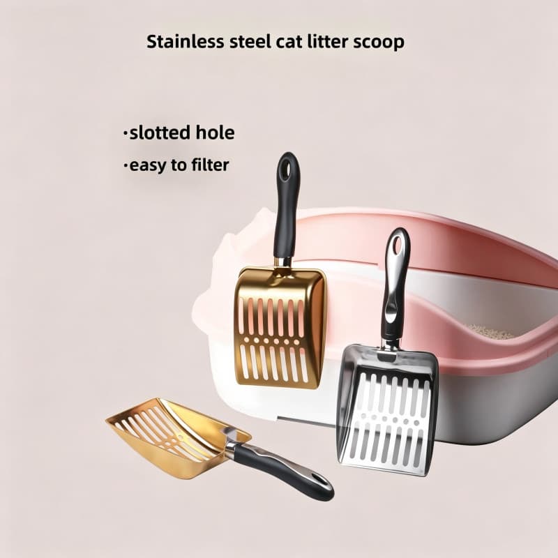 Pá para areia de gato com fivela, aço inoxidável, grande escalada, pá para animais de estimação, pá de praia, utensílios