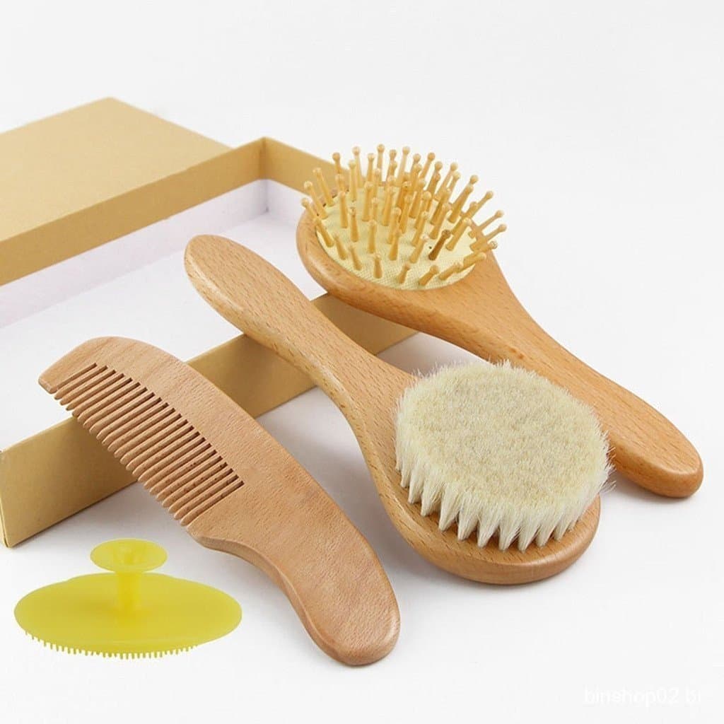 Adequado para Bebês Kit de Cuidados para Recém-Nascidos Escova de Cerdas Macias de Madeira para Bebês