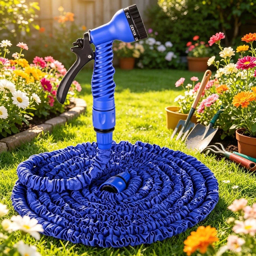15M Mangueira Mágica Expansível Azul com Esguicho para Lavagem de Carro Quintal Jardim