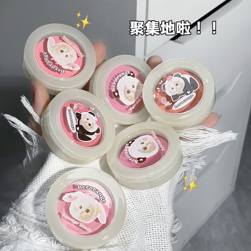 HERORANGE ~ Cute Fun Meow Monocromático Blush Alto Brilho Reparador Atmosfera de Pêssego Iluminando Matte Expansão Color