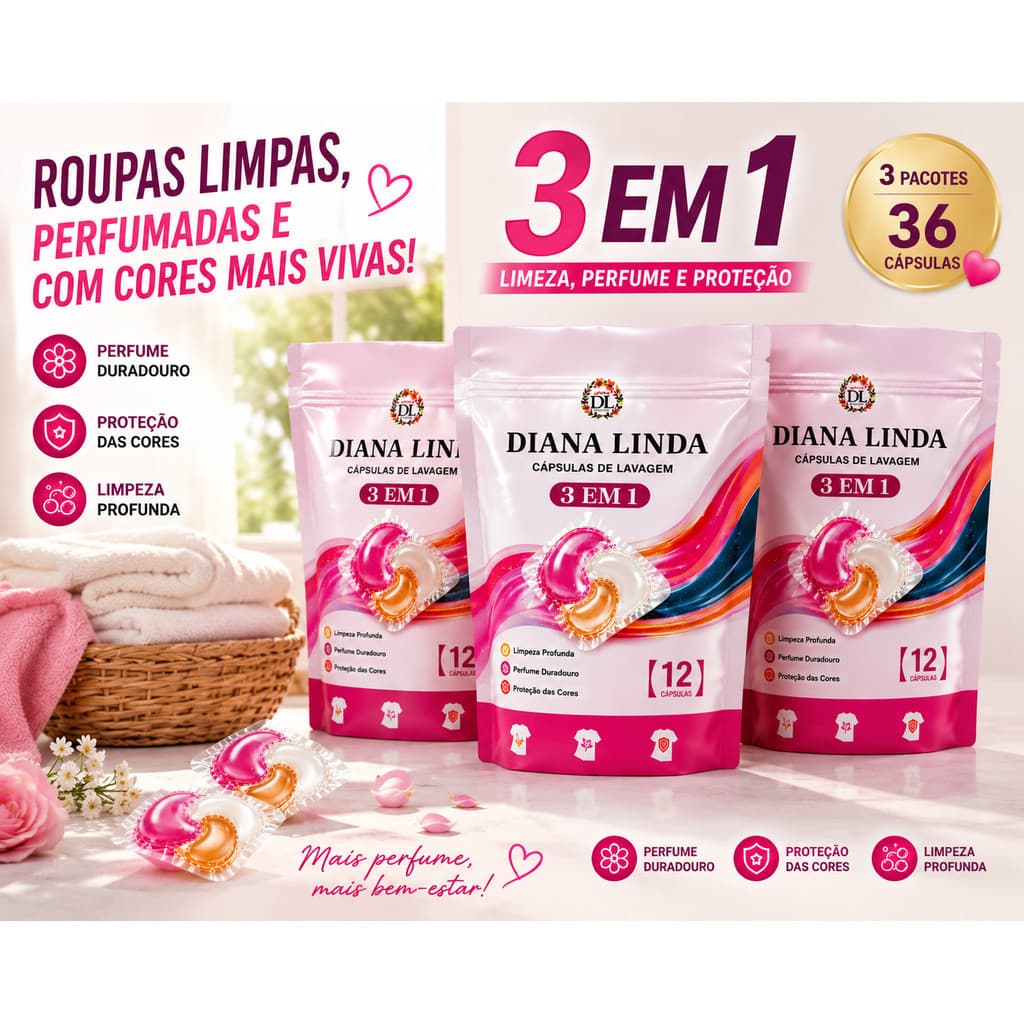 Kit 3 Cápsulas de Lavagem Lava Roupas 36 Cápsulas Roupa Cheirosa
