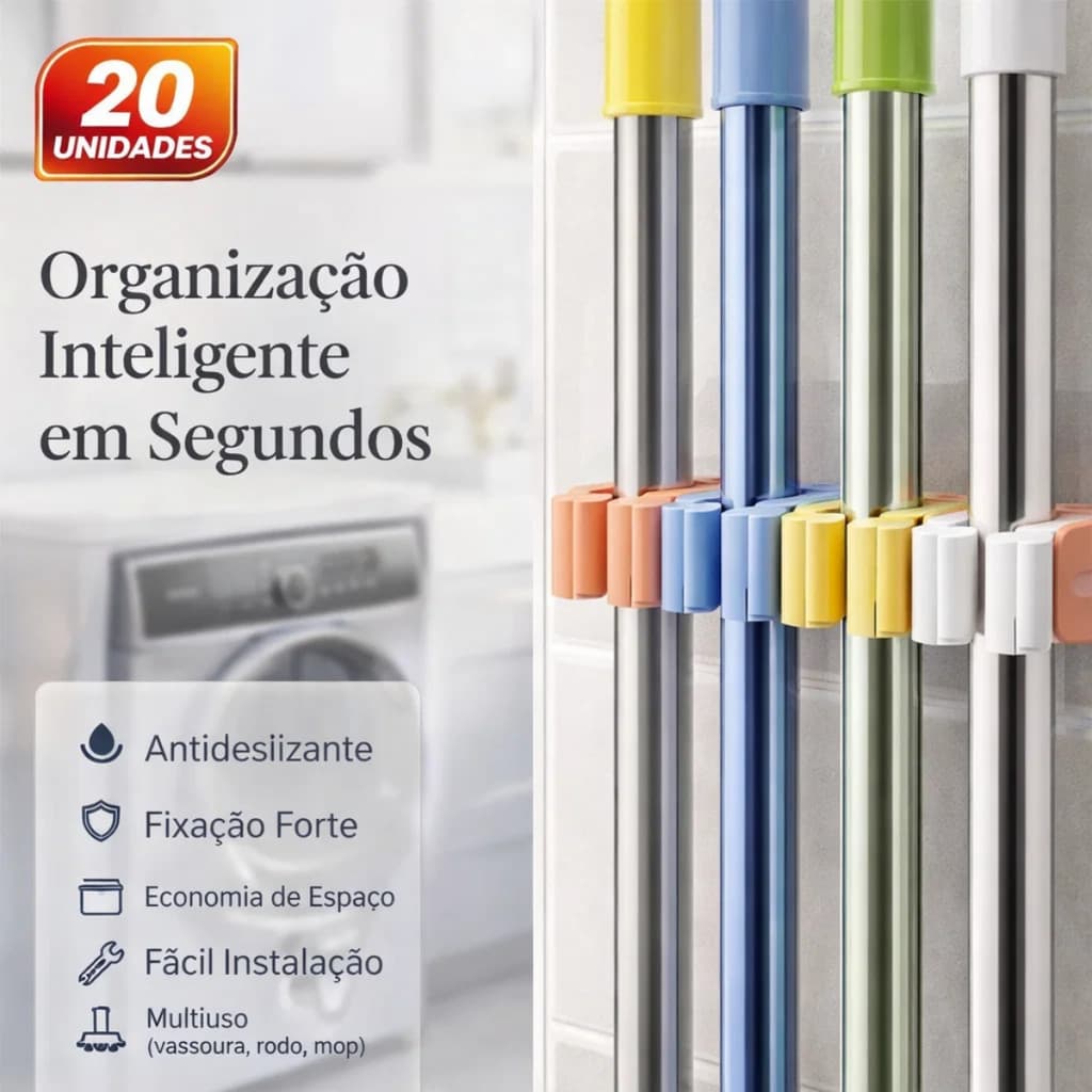 Suportes de Vassoura Sem Furar Parede Organizador Adesivo Forte Silicone Antiderrapante