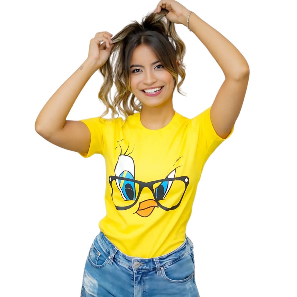 T-shirt Camiseta Feminina Estampada Personagem Piu Piu Amarelo desenho