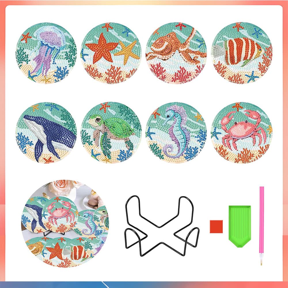 bases para copos com desenhos de diamantes pintura diy de animais marinhos