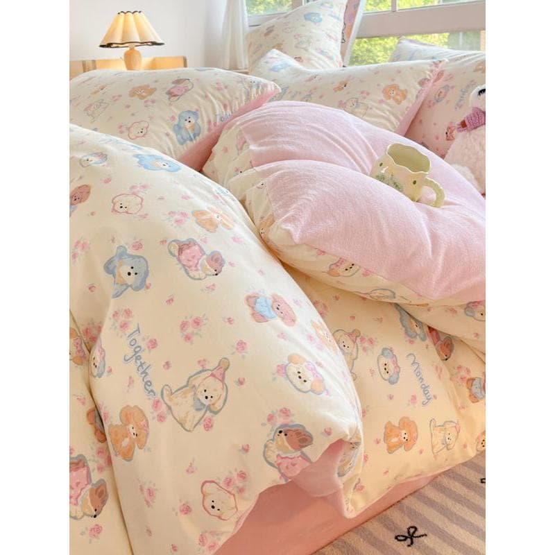 Ab versão um lado algodão colcha capa leite veludo cama conjunto de quatro peças inverno engrossado Coral veludo estudan