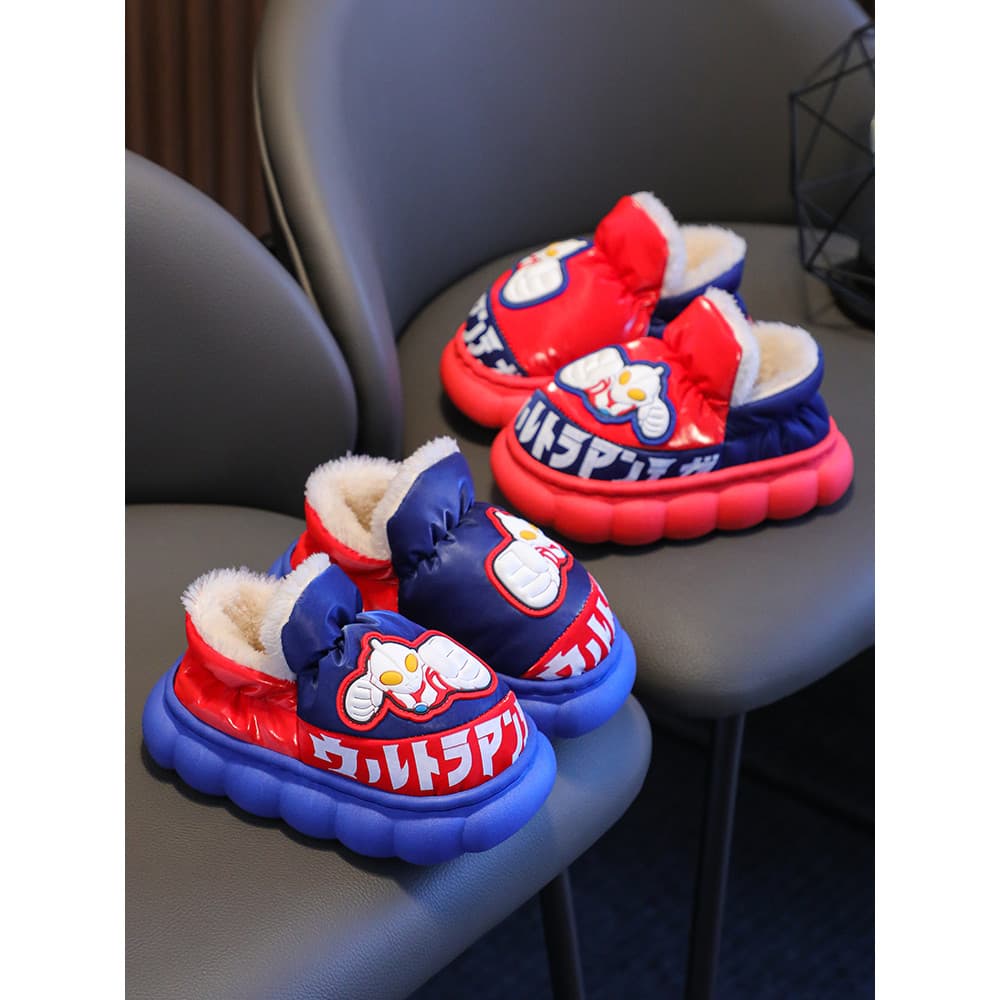 Novo Ultraman inverno crianças sapatos de algodão meninos meninas forro de lã quente sapatos de algodão Anti-deslizament