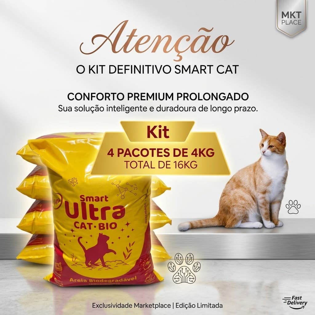 Areia de Mandioca para Gatos 16kg (4x4kg) – Biodegradável, Grão Fino e Livre de Odores