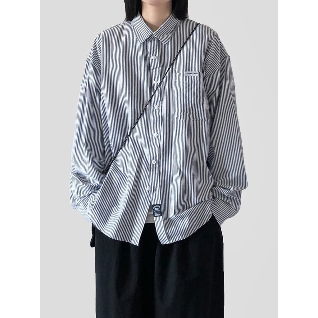 2026 primavera outono japonês Retro solto listras verticais camisa de manga comprida das mulheres dos homens Casual All-