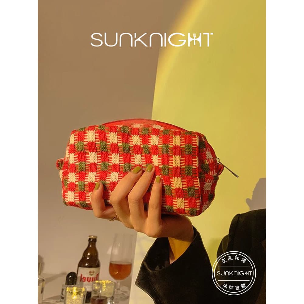 SUNKNIGHT.Far.Yuanqiao Bolsa cosmética xadrez de Natal feminina portátil de grande capacidade bolsa de armazenamento de