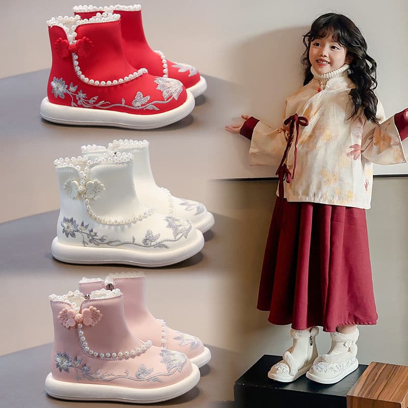 Meninas Hanfu Sapatos Outono Inverno Crianças Novas Botas Chinesas com Saia de Rosto de Cavalo Estilo Antigo Sapatos Inf