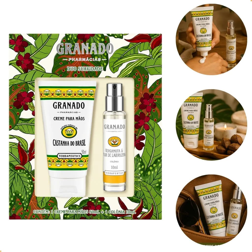 Kit Presente Granado Duo Suavidade Castanha Creme E Colônia Bergamota E Flor De Laranjeira