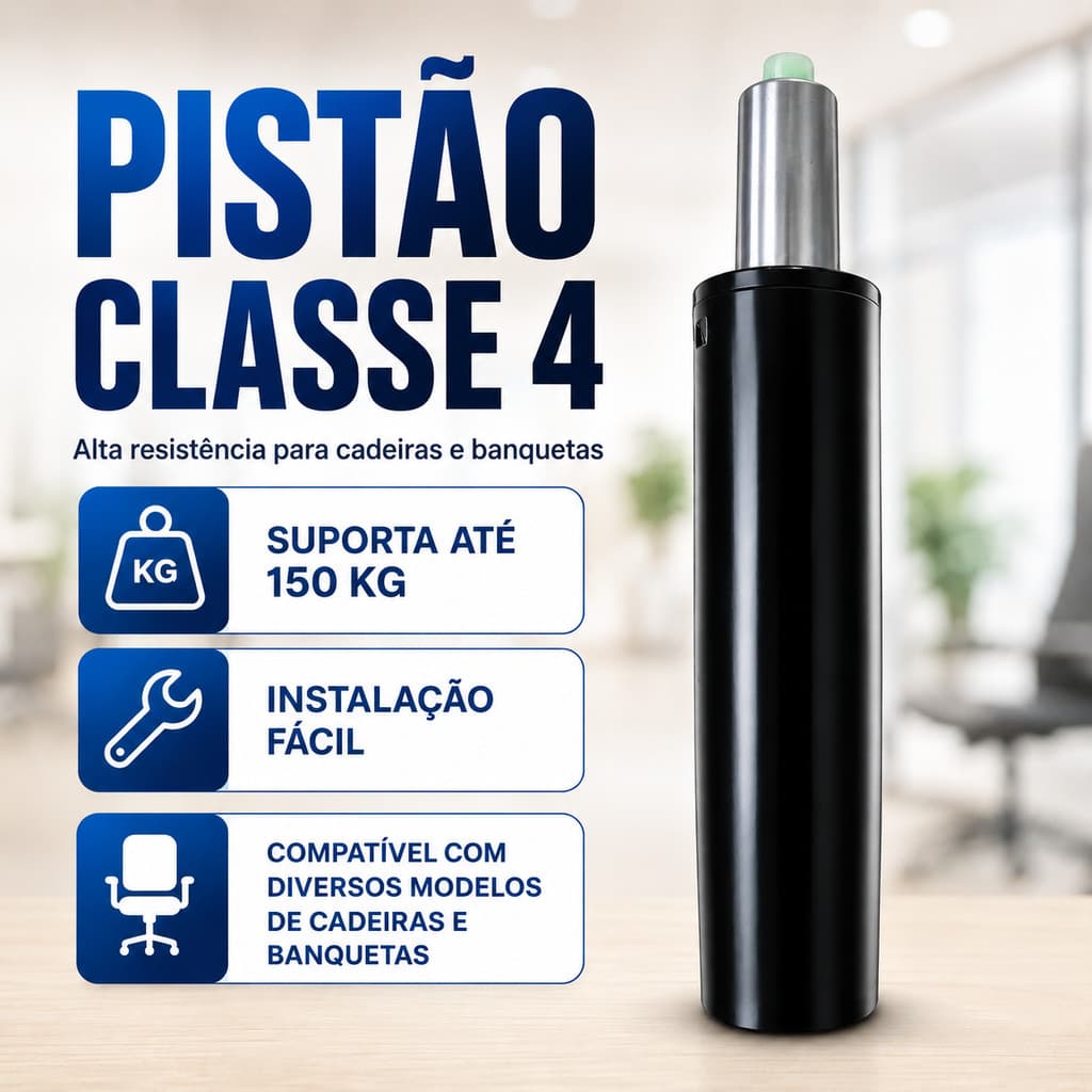 Pistão a Gás Classe 4 Universal 150kg Alta Resistência para Cadeira Gamer Escritório
