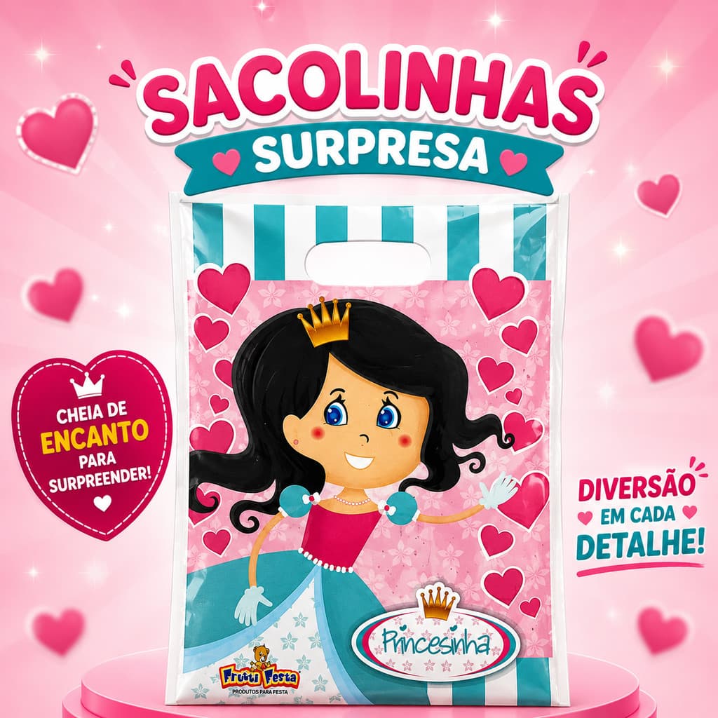 SACOLA SURPRESA PRINCESINHA PCT 10 UN | LEMBRANCINHA INFANTIL | SACO DE DOCES | SACO DE PRESENTE | FESTA DE ANIVER