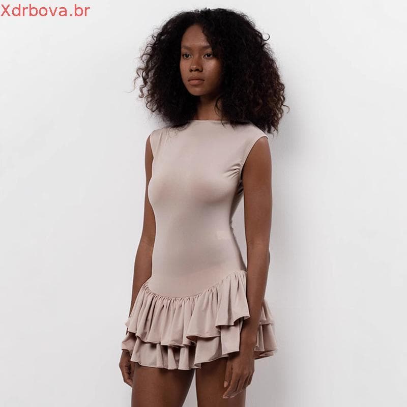 ZAA Vestido curto com decote redondo sem mangas e textura de camurça 4764279