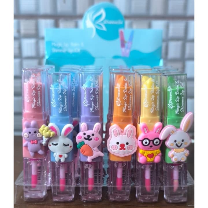 Kit com 12 Unidades de Batom e Gloss D'hermosa - Gloss com Decoração de Animais