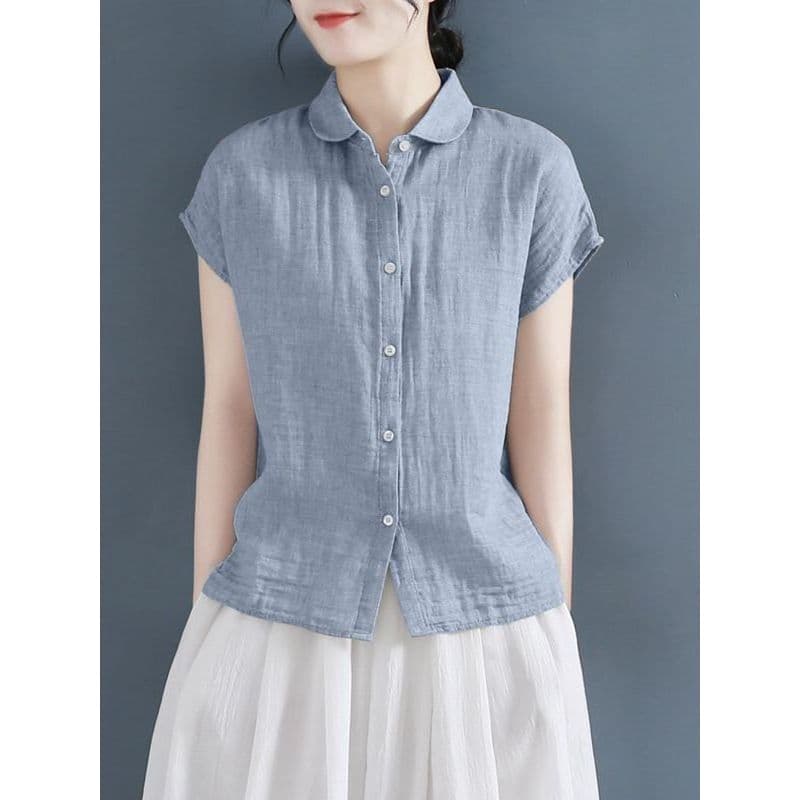 Camisa de linho de algodão sem mangas feminina verão novo estilo Design solto manga curta algodão linho tamanho grande c