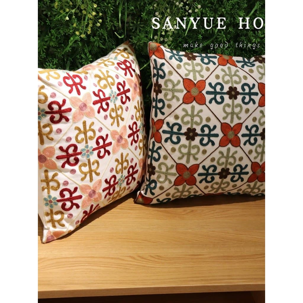 SANYUE HOME Retro Padrão Bordado Fronha Almofada Quadrada Bordado à Mão Decoração de Casa Fronha