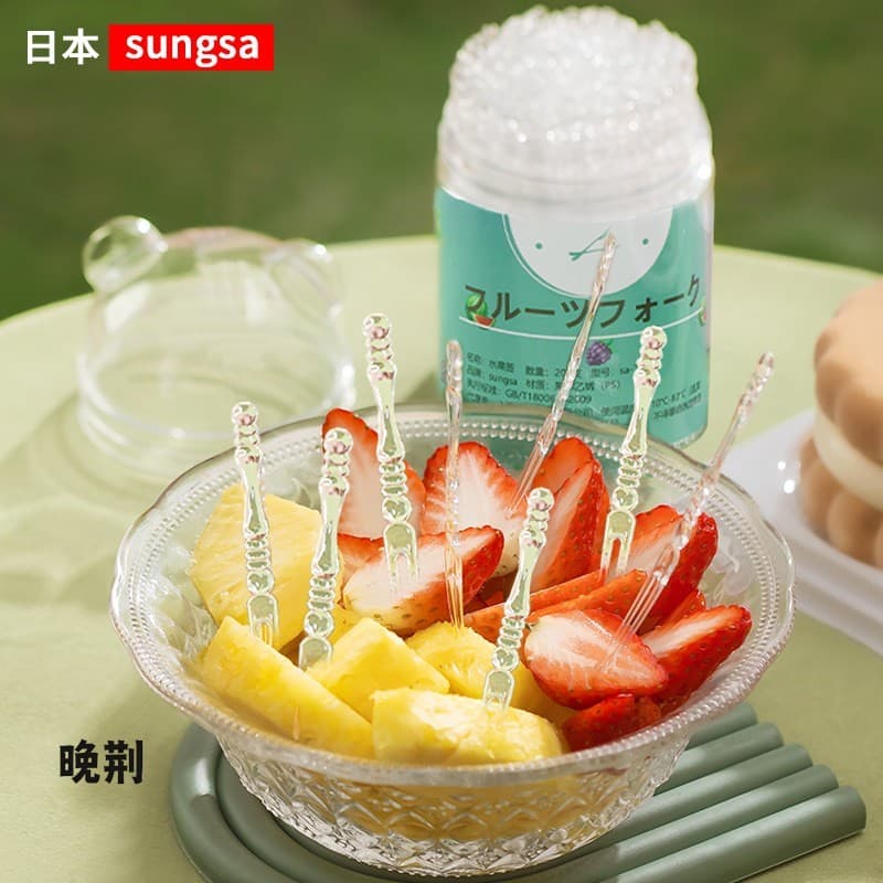 Japonês transparente descartável garfo de frutas doméstico pequeno garfo bolo sobremesa grau alimentício segurança infan
