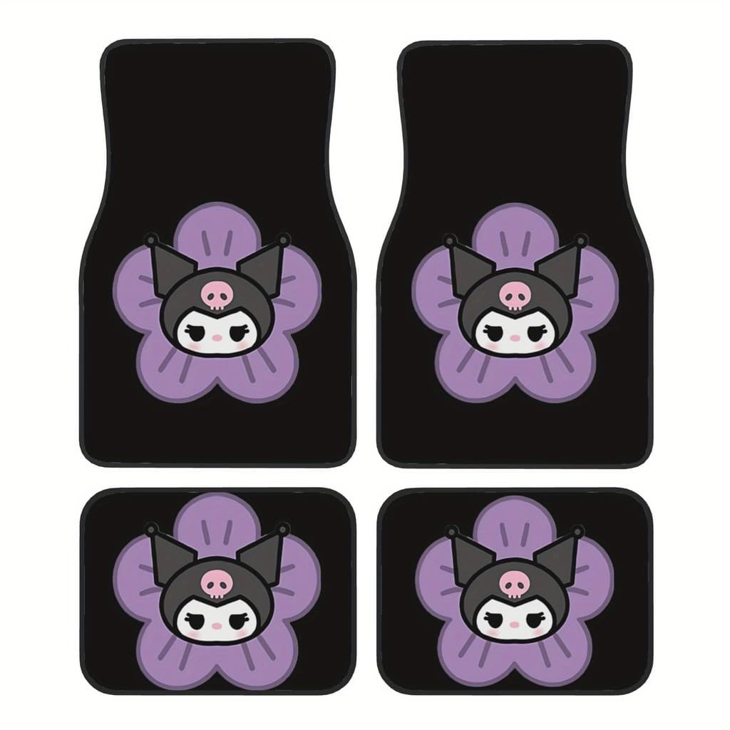 Conjunto de 4 peças Kuromi Tapete antiderrapante Universal para carro, acessórios interiores divertidos, tapete de carro