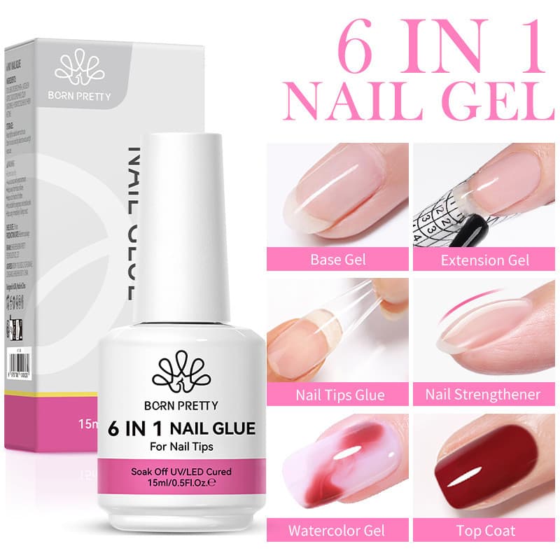 BORN PRETTY Manicure 6 em 1 Cola Funcional Esmalte Base de Cola Camada de Vedação Cola para Manchas de Unhas