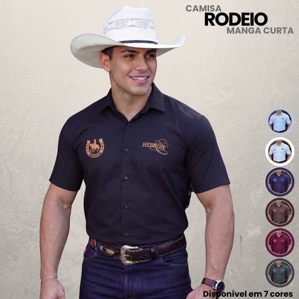 Camisa Social Masculina Manga Curta Rodeio Cowboy Country