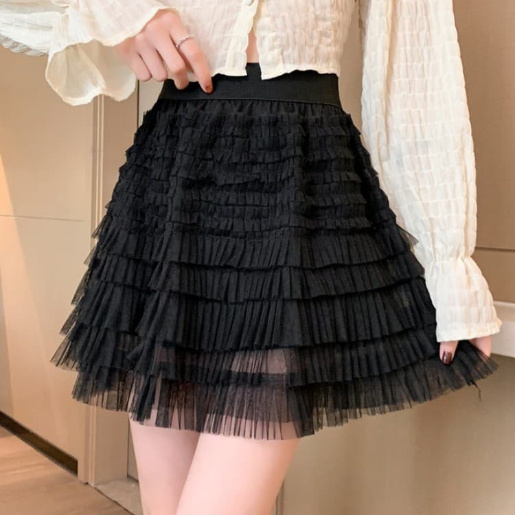 Tamanho grande saia de gaze feminina verão novo estilo cintura alta mais magro olhar a linha saia plissada Design gaze s