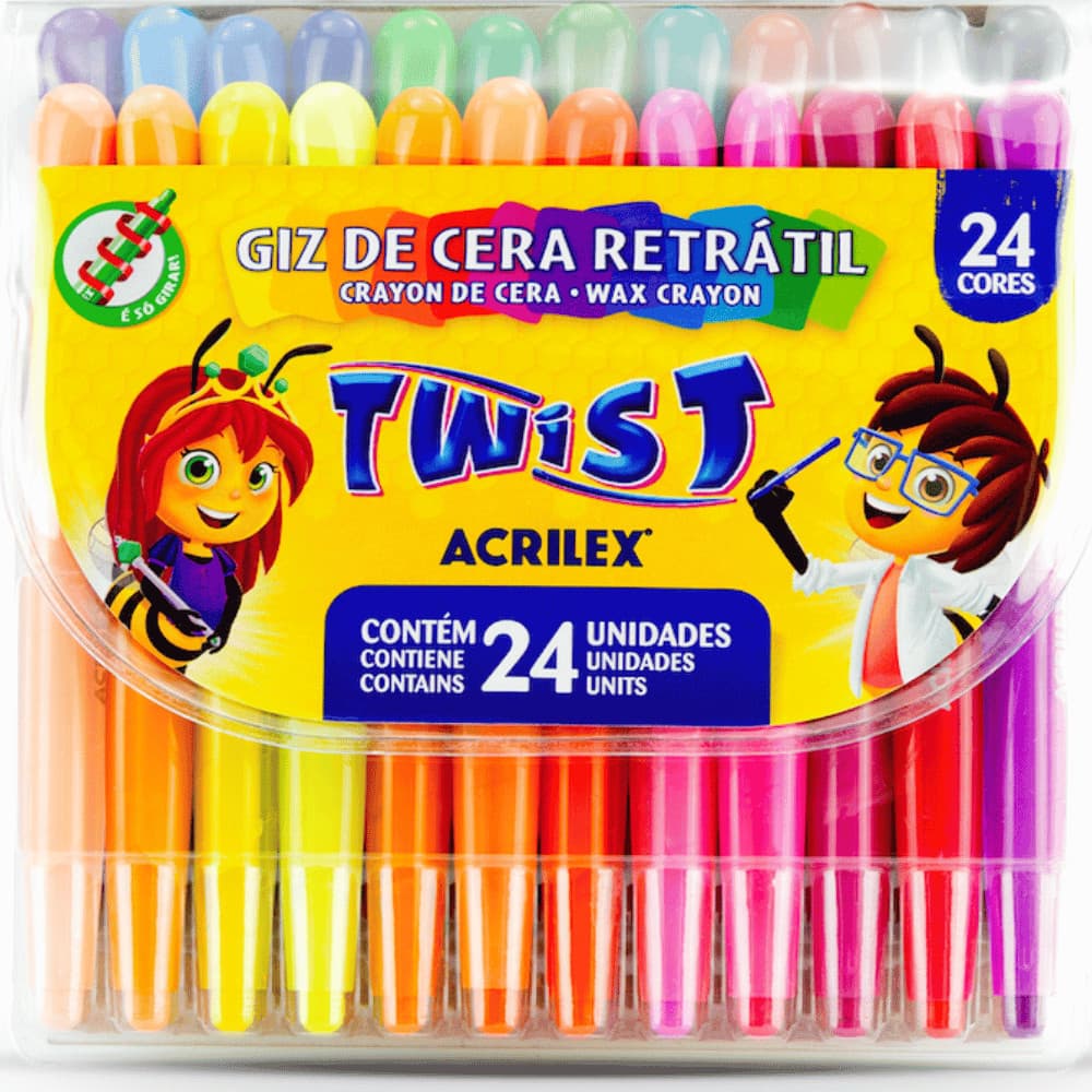 Giz de Cera Retrátil Twist c/ 24 Cores - Acrilex