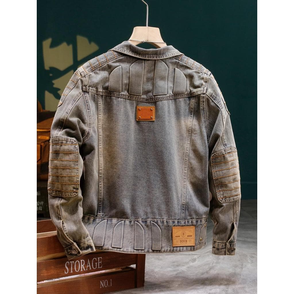 Outono inverno único Super agradável jaqueta jeans masculina 2025 nova moda Casual tendência jaqueta da motocicleta