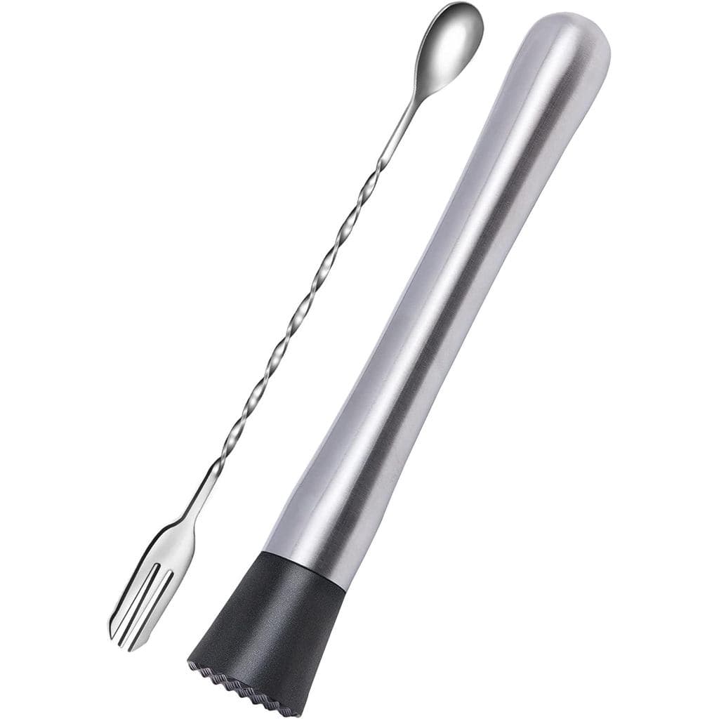 Muddler de Aço Inoxidável de 10 Polegadas para Coquetéis e Colher de Bar para Misturar de 10 Polegadas, Conjunto de 2 Pe