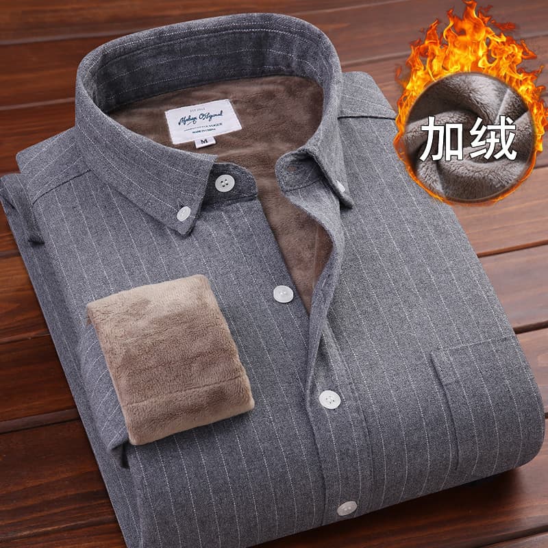 Sabaqi outono inverno estilo listrado escovado engrossado camisa quente masculina flanela solta camisa de manga comprida