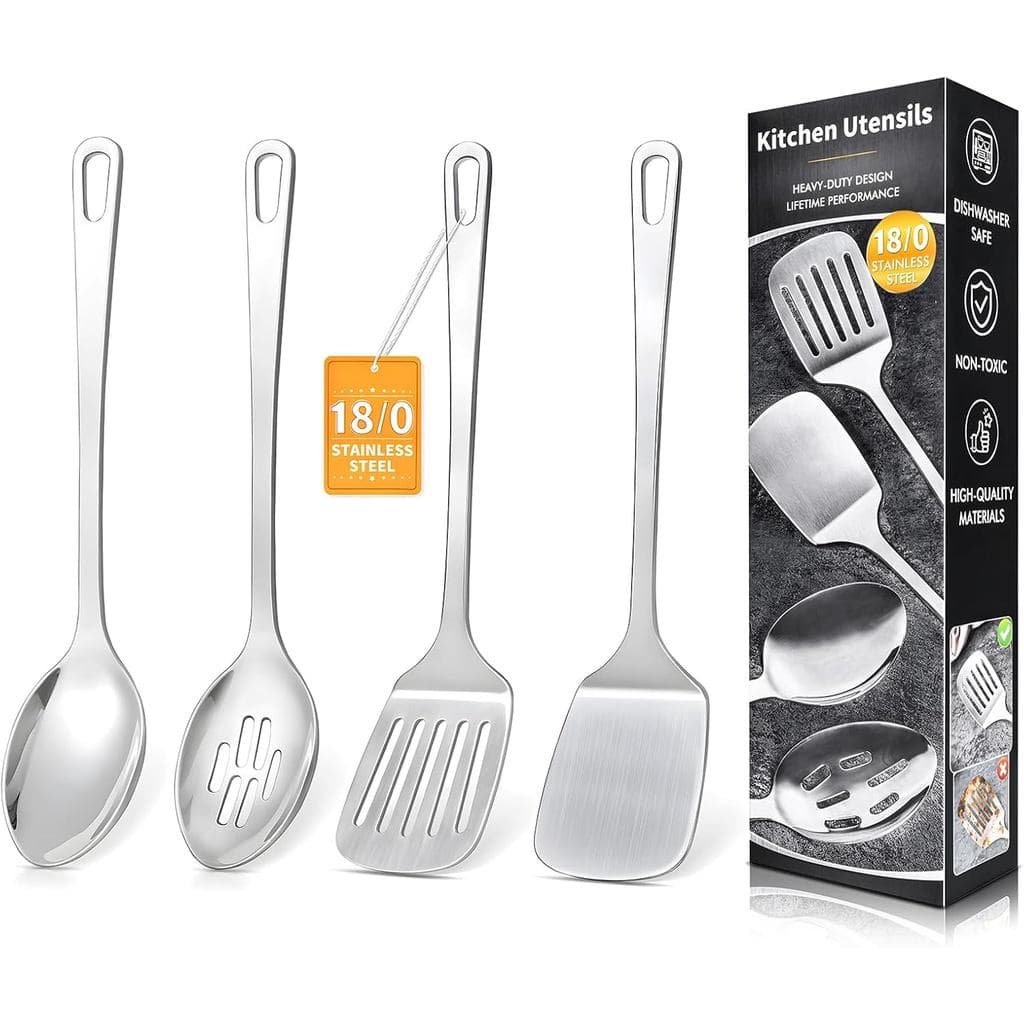 Conjunto de 4 Utensílios de Cozinha, Utensílios de Cozinha em Aço Inoxidável, Ferramentas de Cozinha em Metal Resistente
