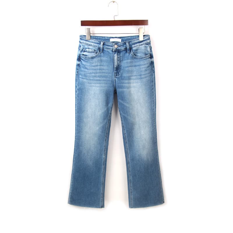 Primavera novo estilo de cintura alta azul Micro-queimado Jeans feminino ordem estrangeira tamanho grande solto elástico