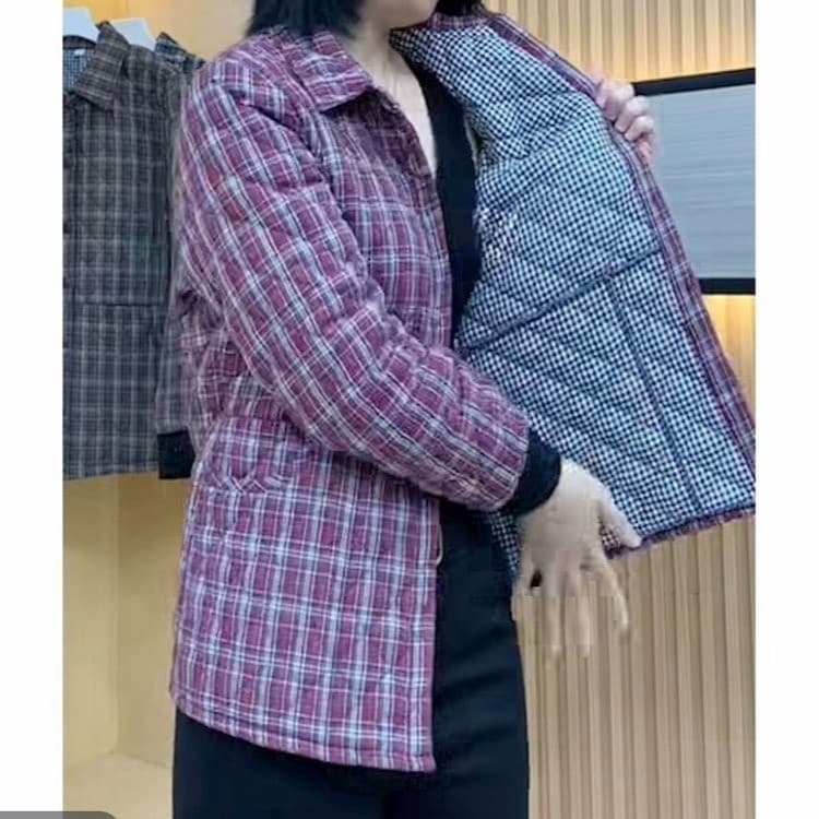 Mulheres idosas de meia-idade outono inverno acolchoado camisa xadrez jaqueta moda moda mãe usar camisa de algodão leve