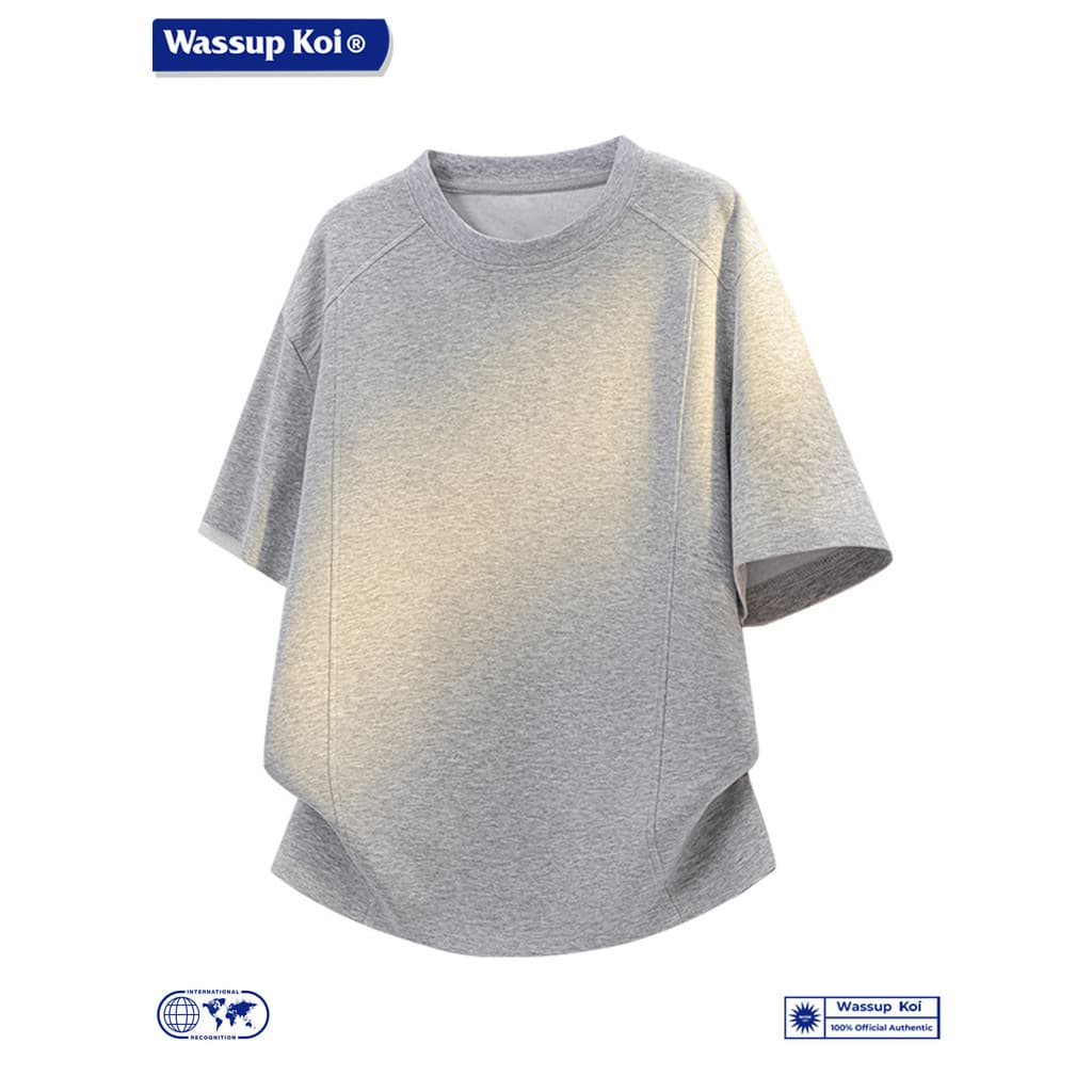 WASSUP KOI Camiseta masculina de manga curta estilo Casual solta gola redonda costura Top masculino jovem Popular diário
