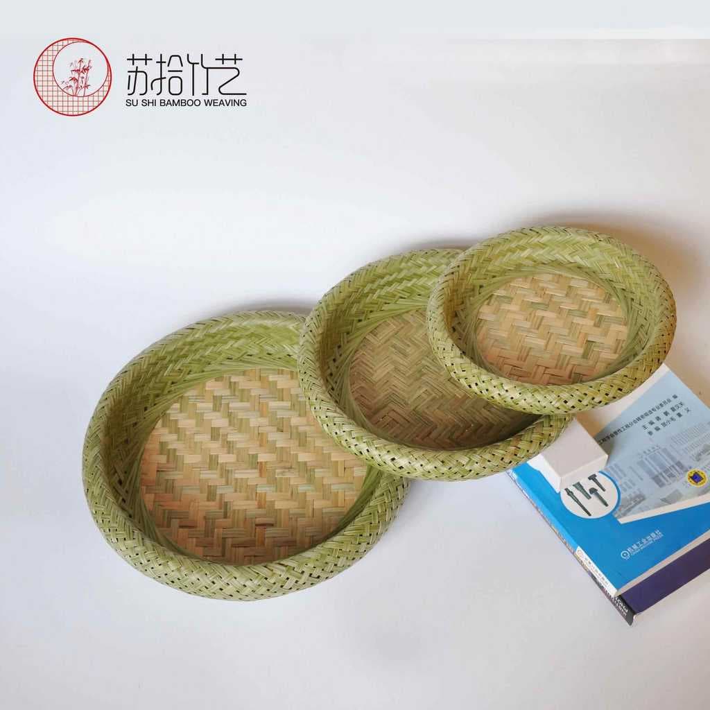 Cesta de tecido de bambu de camada dupla feita à mão cesta de pão cesta de armazenamento cesta de frutas para casa cesta