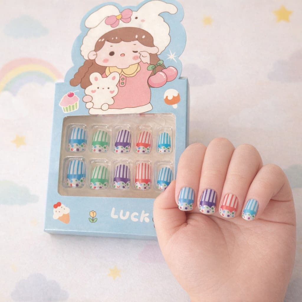 Kit 12 Unhas Infantil Postiças Coloridas