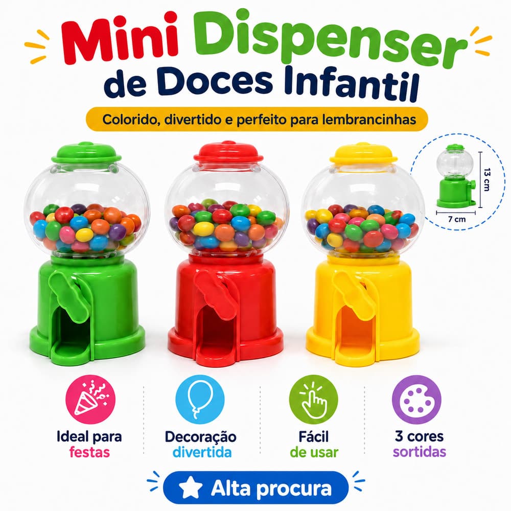 Mini Dispenser Baleiro de Doces Infantil Colorido Festas