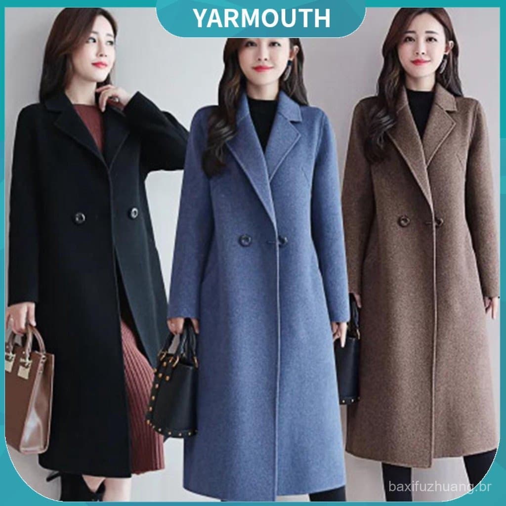 YYR – Casaco Feminino De Inverno Com Gola Sólida , Mangas Compridas , Botões Duplos , Térmico , Ajuste Solto , Cardigã D
