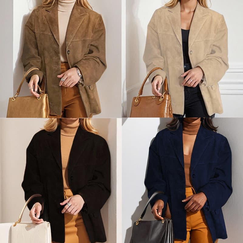 Blazer De Camurça Feminino Oversized Solto Ajuste Entalhado Lapela Único Breasted Vintage Retro Jaqueta Feminina Casual