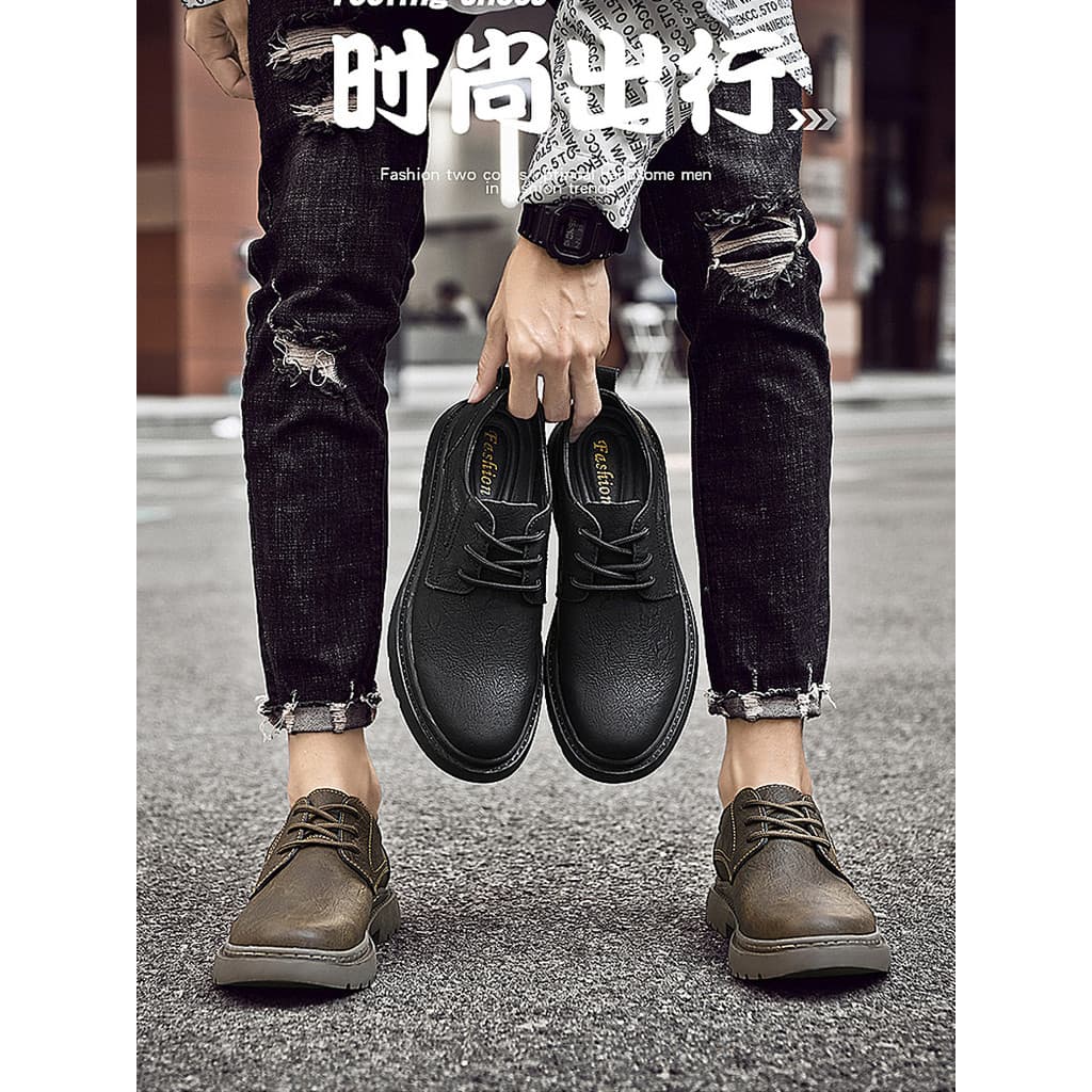 Botas Martin de cano baixo com ferramentas masculinas estilo britânico couro genuíno sola macia Casual sapatos de couro