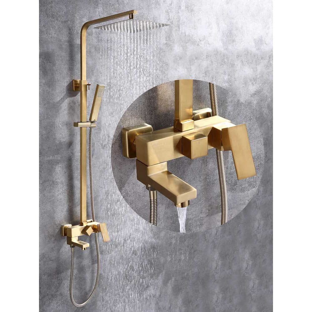 Conjunto de sprinkler de chuveiro dourado, quente e frio, todo em cobre, torneira de chuveiro, aspersor de chuva, válvul