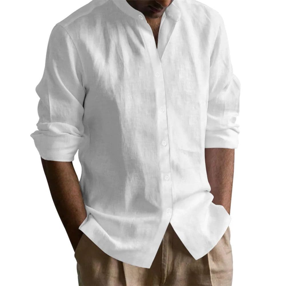 Gola Alta Masculina Nova Camisa Estilo Chinês De Cor Sólida