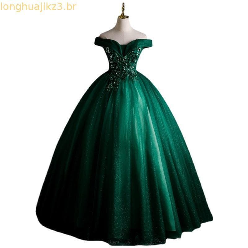 Vestido Longo Verde com Lantejoulas para Mulheres, Ideal para Aniversário, Quinceanera, Casamento, Formatura, Baile de G