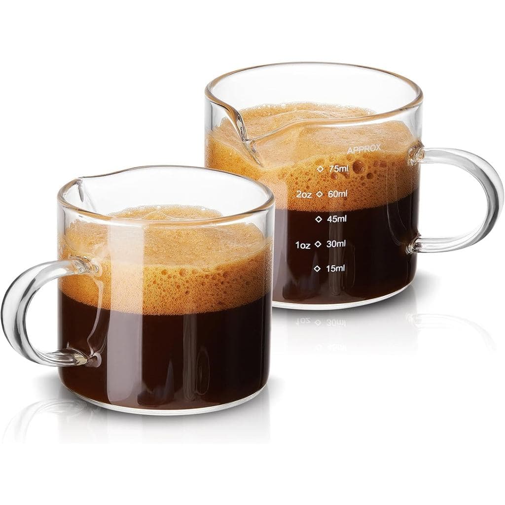 Conjunto de 2 Copos Medidores Mfacoy, Copos de Espresso de 75ML com Alça, Copos para Espresso com Bico em Forma de V, Ac
