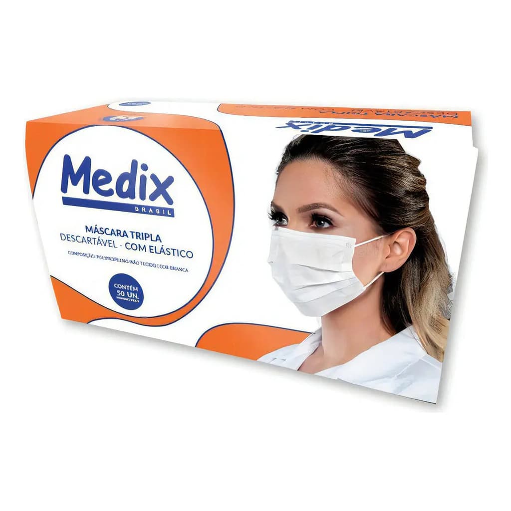 MÁSCARA BRANCA TNT TRIPLA ELÁSTICO (CARTUCHO 50UN) - MEDIX