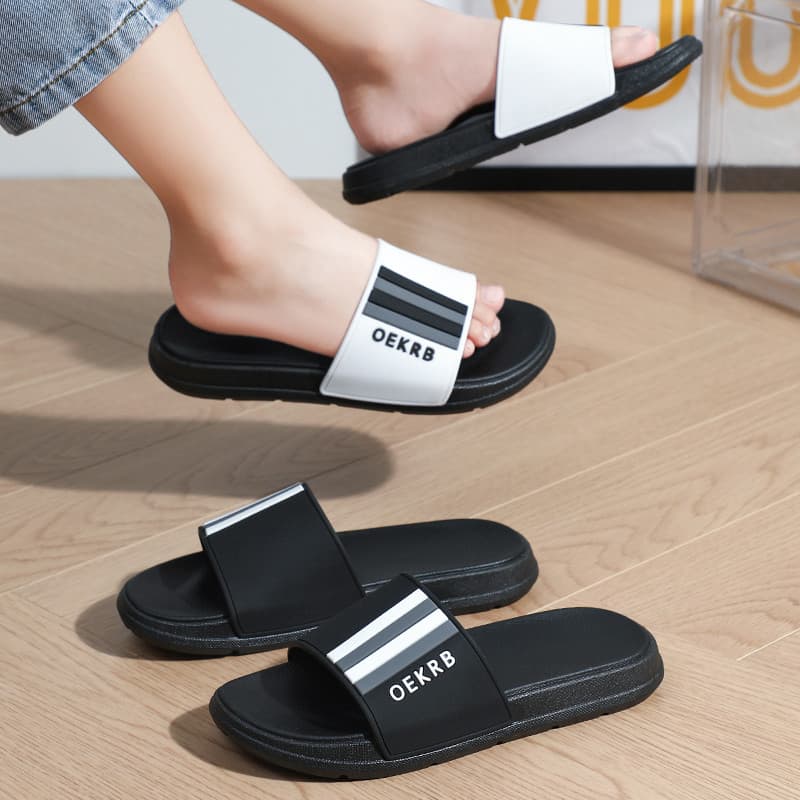 Chinelos infantis para uso externo, verão, meninos, listras verticais, casa, sola grossa, antiderrapante, crianças média